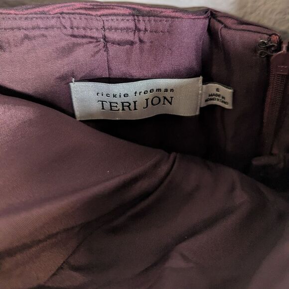 Rickie Freeman Teri Jon Plum Aubergine Silk Pleated One Shoulder Gown Dress 6 - Picture 8 of 13